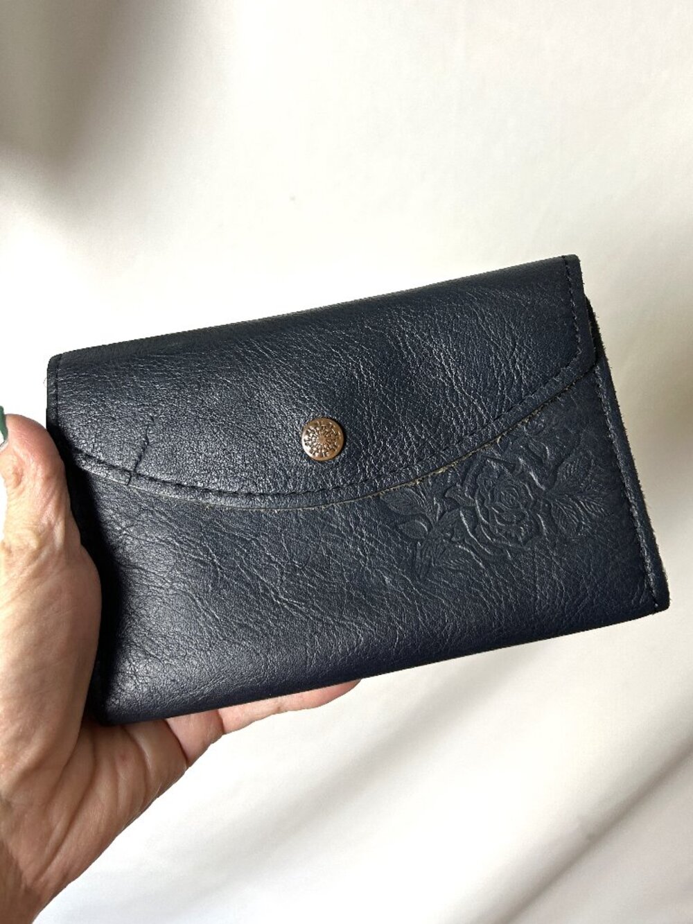 Handmade Leather Suede Wallet Blue Rose Embossed